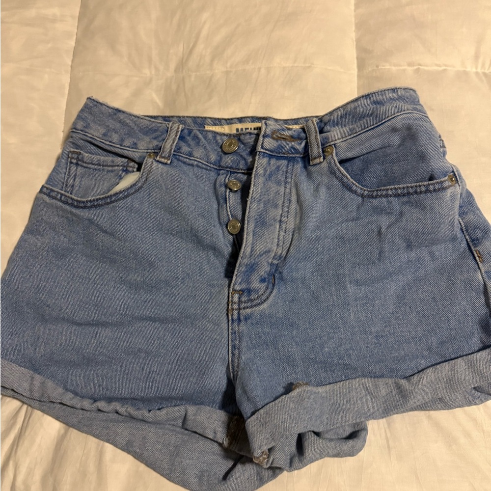 Brandy Melville Blue Jean Shorts High-Waisted Cuffed